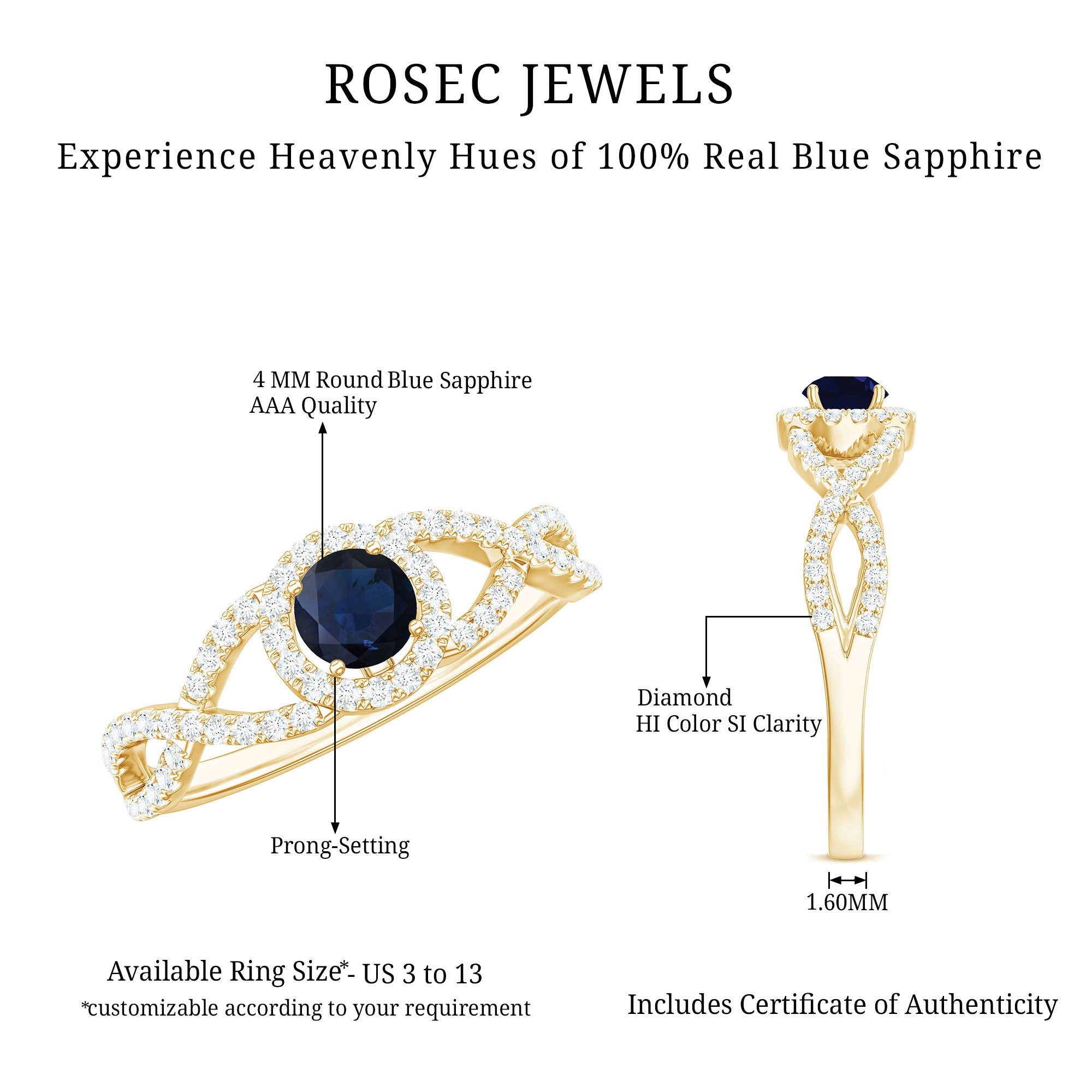 Criss Cross Shank Blue Sapphire and Diamond Halo Engagement Ring