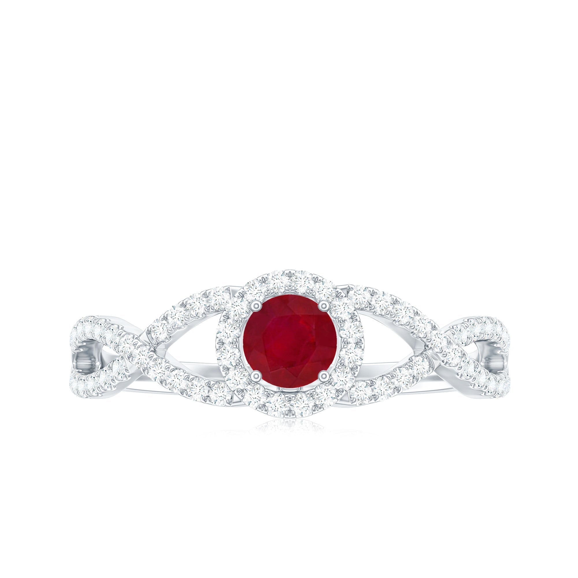 Genuine Ruby Engagement Ring with Diamond Criss Cross Shank