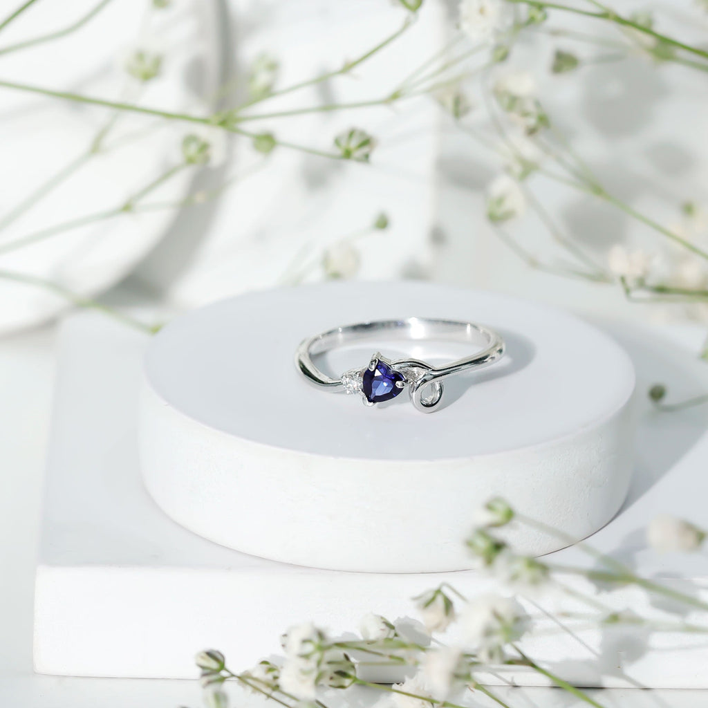 Certified Lab Grown Blue Sapphire Twisted Heart Promise Ring