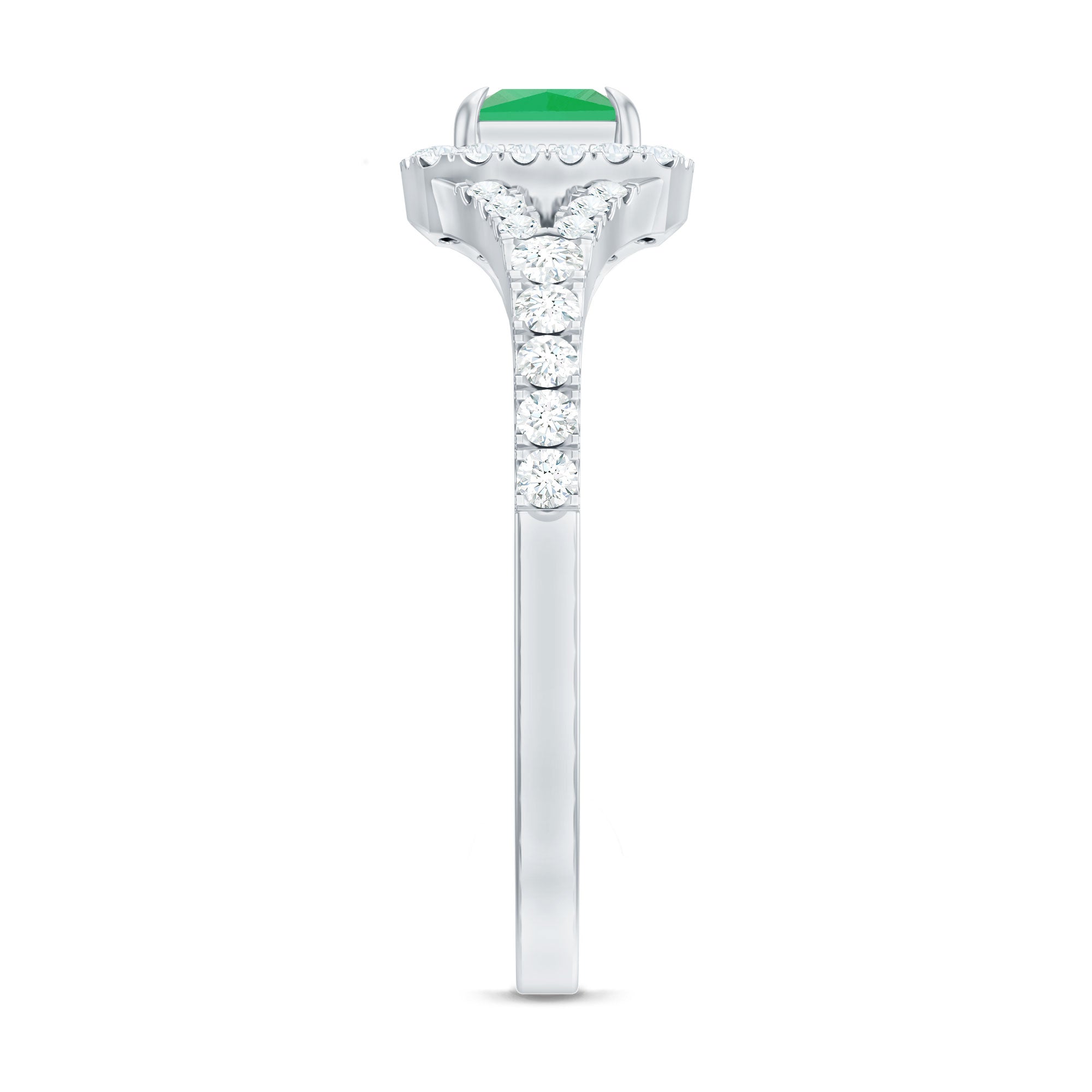 Princess Cut Emerald Engagement Ring with Diamond Split Shank
