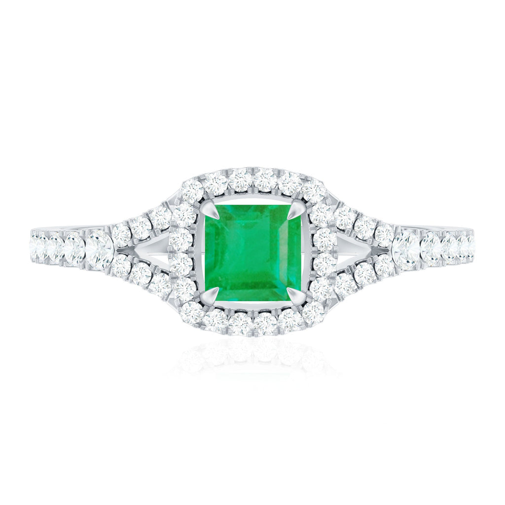 Princess Cut Emerald Engagement Ring with Diamond Split Shank