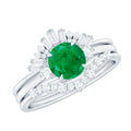 Vintage Inspired Emerald Diamond Wedding Bridal Ring Set of 3
