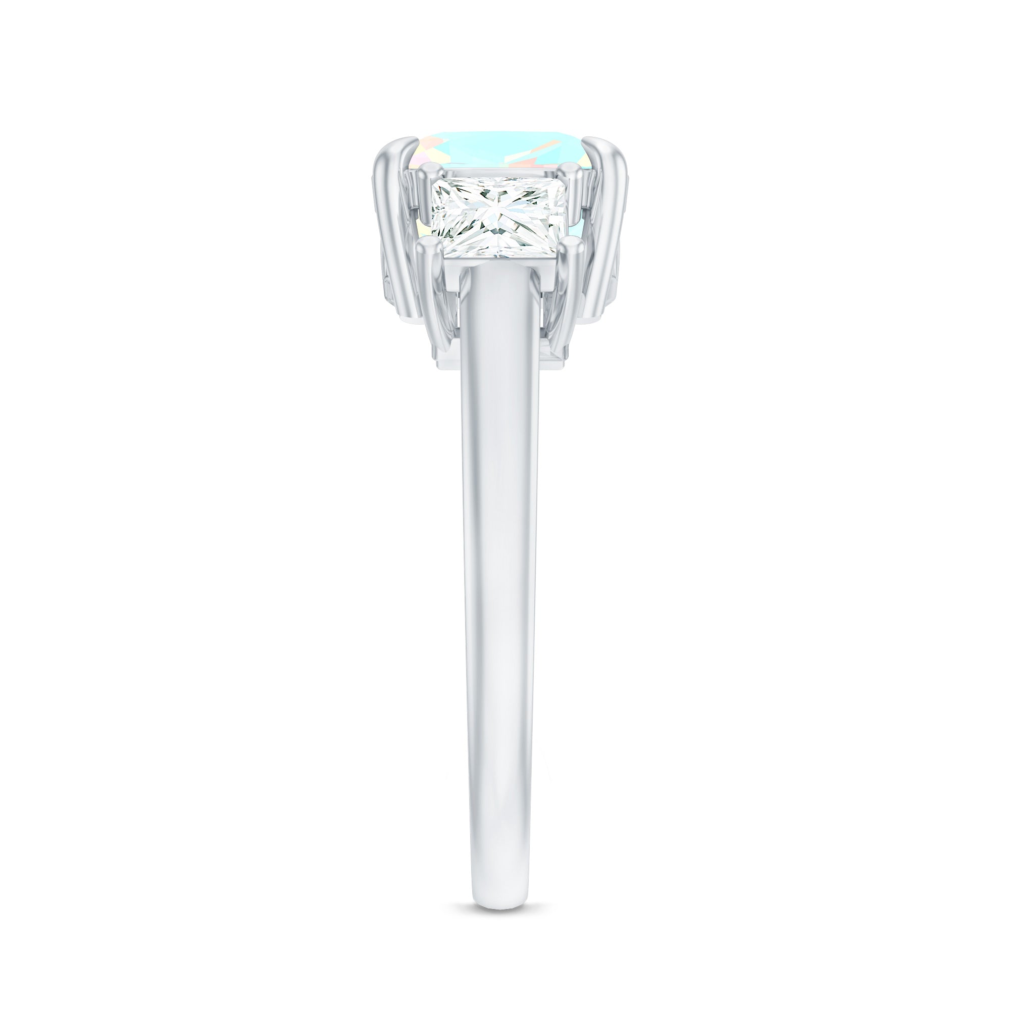 1.8 Carat Genuine Cushion Cut Ethiopian Opal 3 Stone Engagement Ring with Moissanite