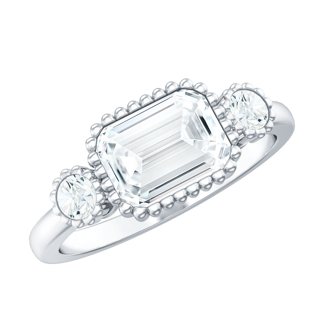 Emerald Cut Moissanite 3 Stone Engagement Ring in East West Style