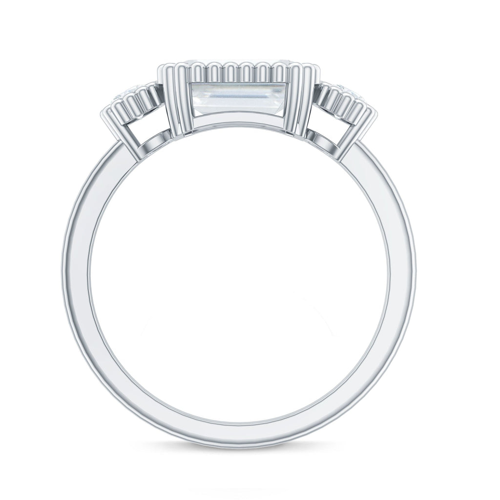 Emerald Cut Moissanite 3 Stone Engagement Ring in East West Style
