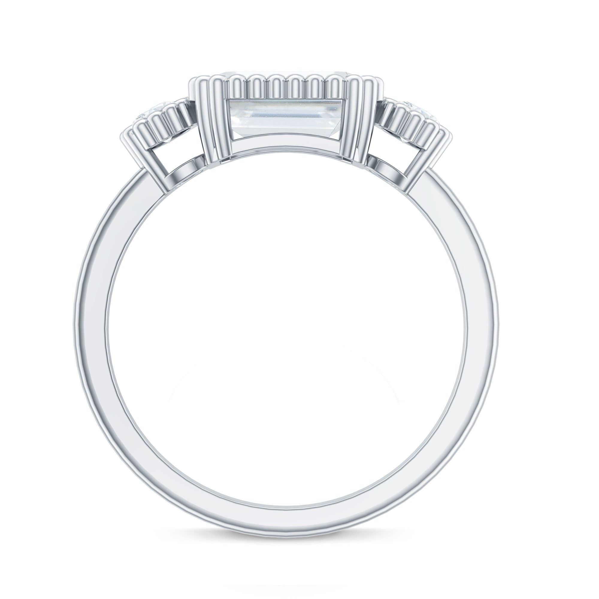 Emerald Cut Moissanite 3 Stone Engagement Ring in East West Style