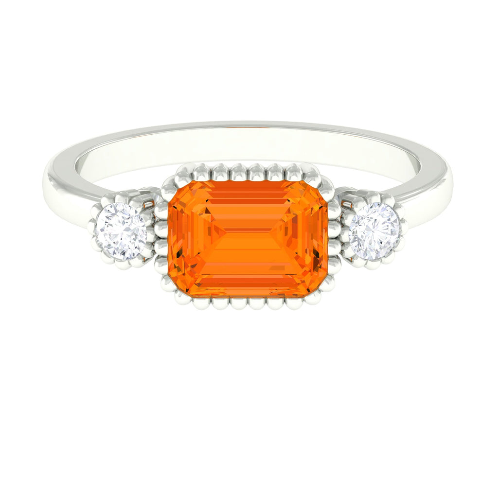2 CT East West Fire Opal Engagement Ring with Diamond