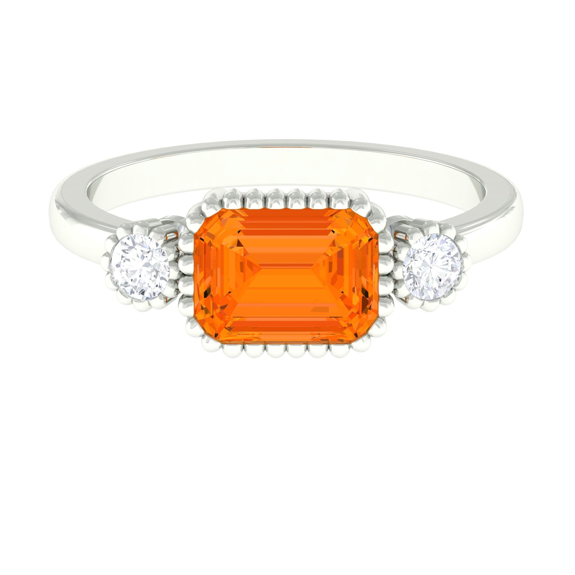 2 CT East West Fire Opal Engagement Ring with Diamond