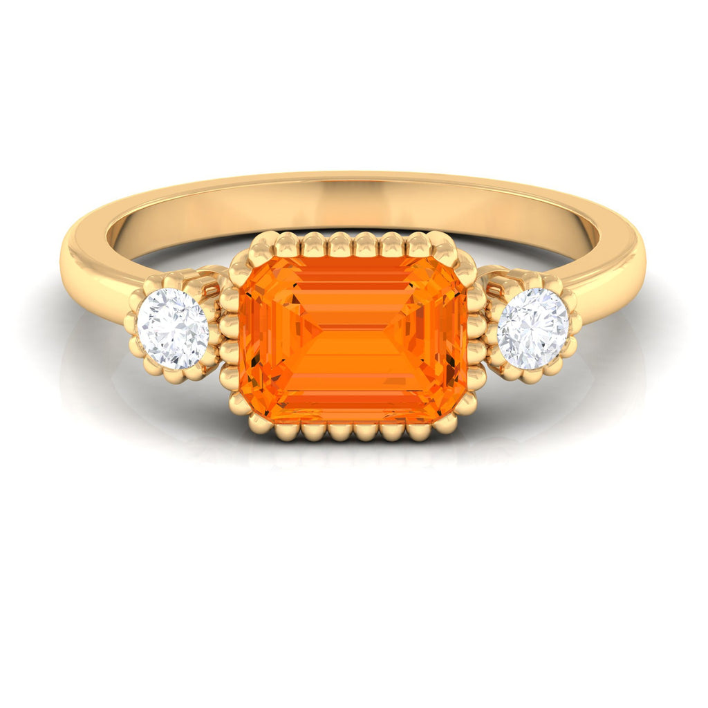 2 CT East West Fire Opal Engagement Ring with Diamond