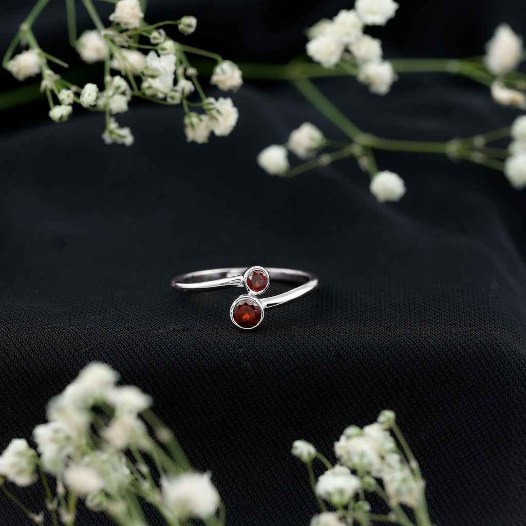 Natural Garnet 2 Stone Promise Ring with Bypass Shank
