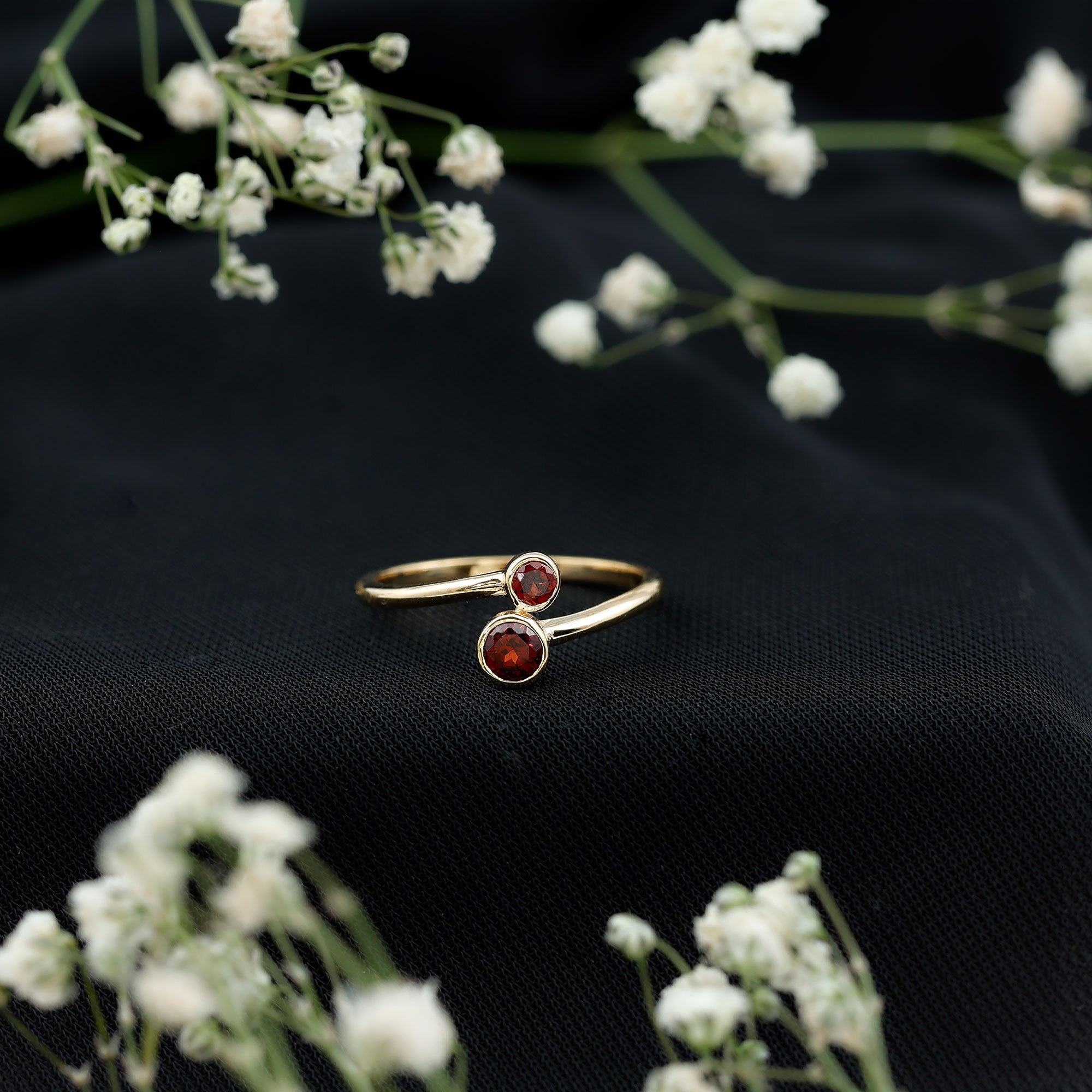 Natural Garnet 2 Stone Promise Ring with Bypass Shank