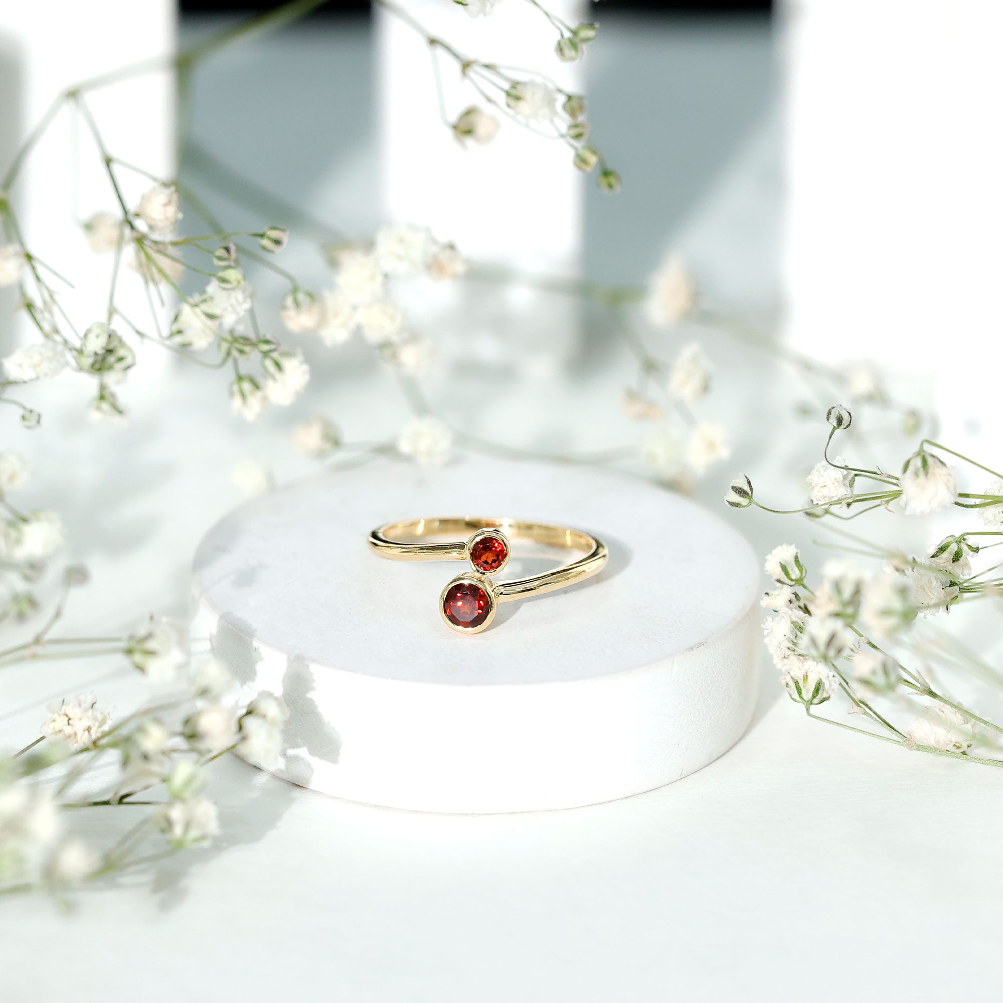 Natural Garnet 2 Stone Promise Ring with Bypass Shank
