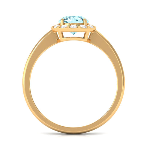 1 CT Aquamarine Engagement Ring with Diamond Floating Halo