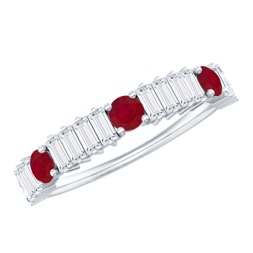 Real Ruby Diamond Half Eternity Band Ring for Women
