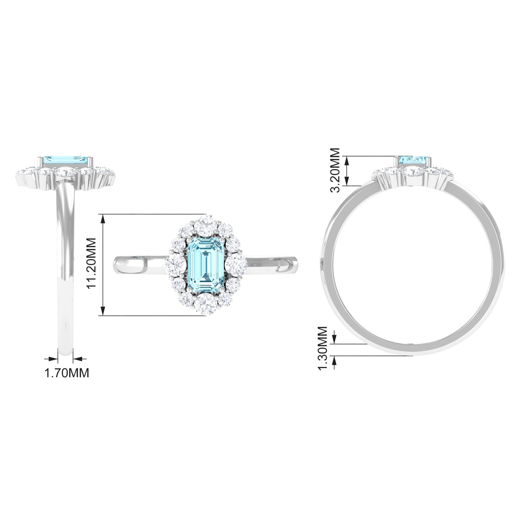 Octagon Aquamarine Engagement Ring with Diamond Halo