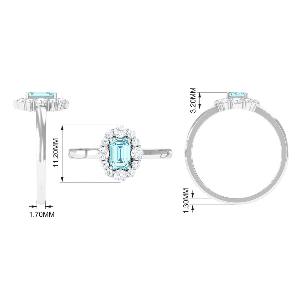 Octagon Aquamarine Engagement Ring with Diamond Halo