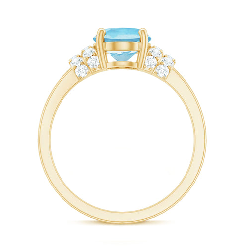 1 Carat Oval Cut Aquamarine Engagement Ring with Diamond Collar