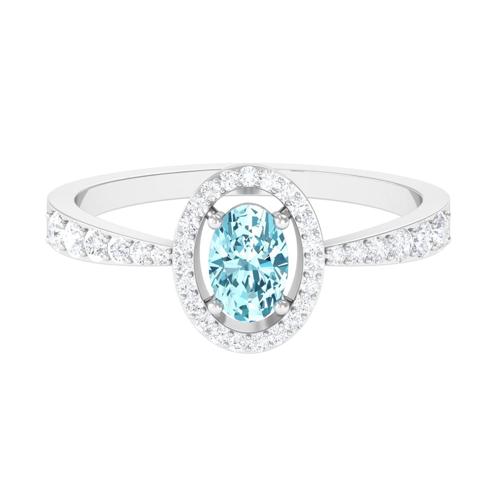 1 CT Aquamarine Engagement Ring with Diamond Halo