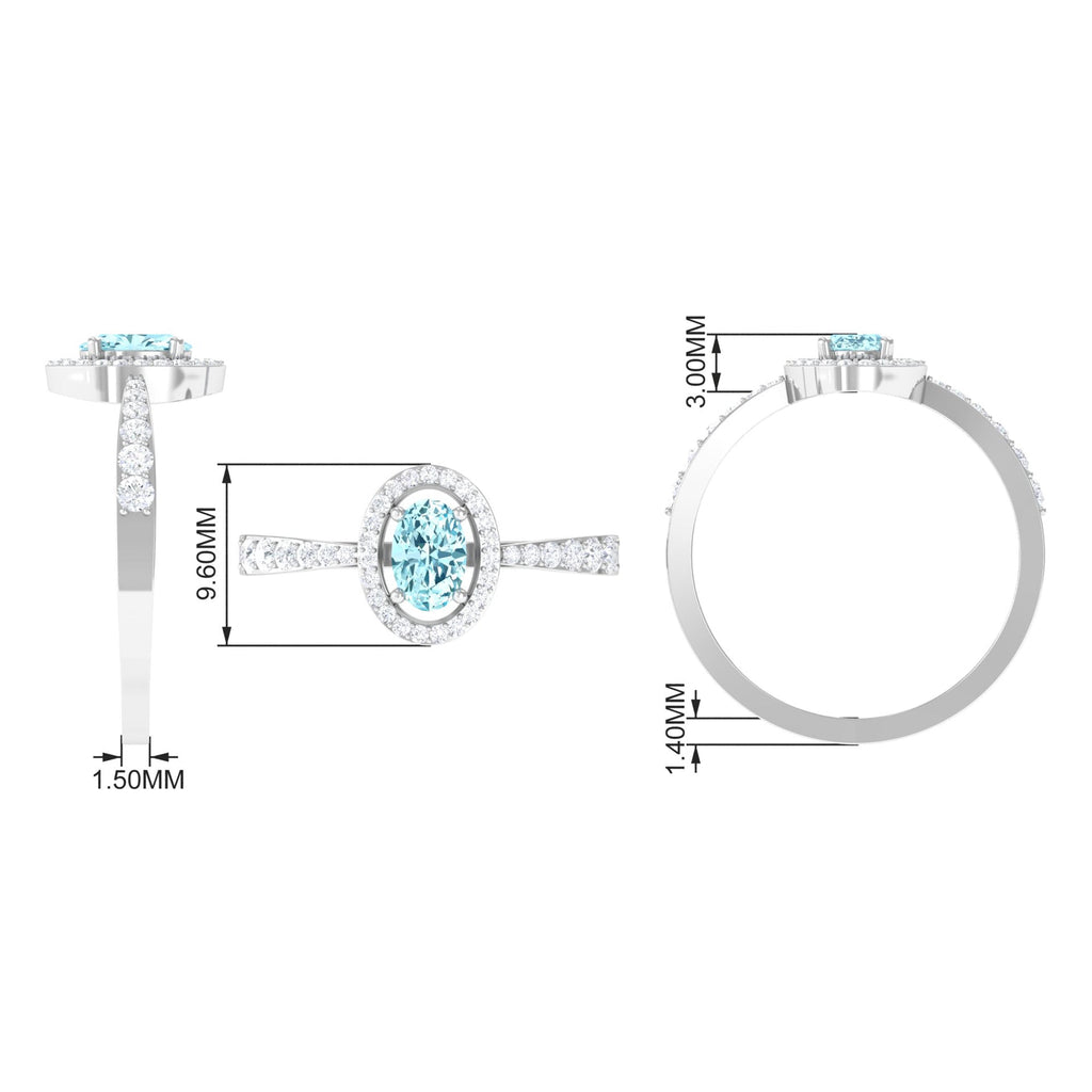 1 CT Aquamarine Engagement Ring with Diamond Halo
