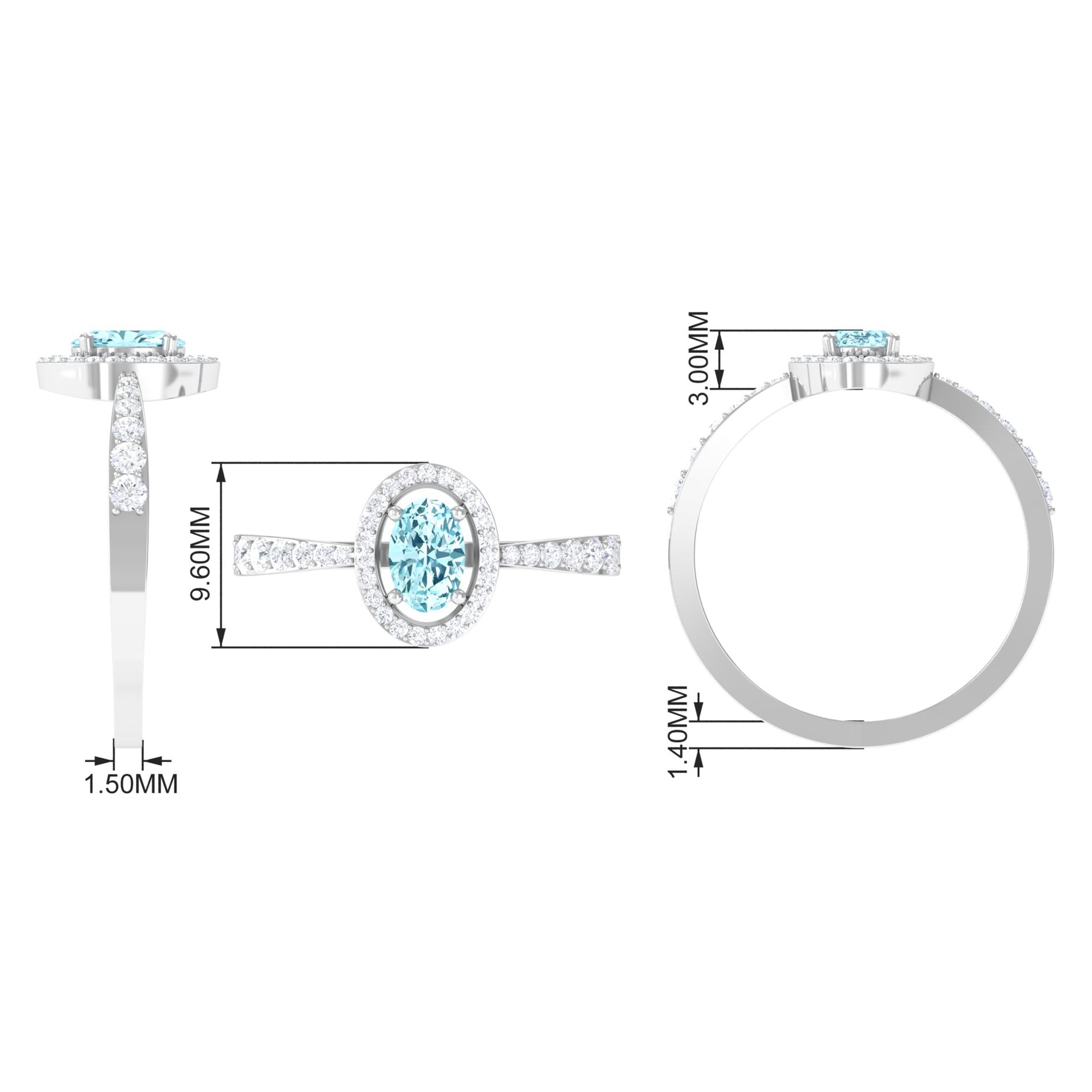1 CT Aquamarine Engagement Ring with Diamond Halo