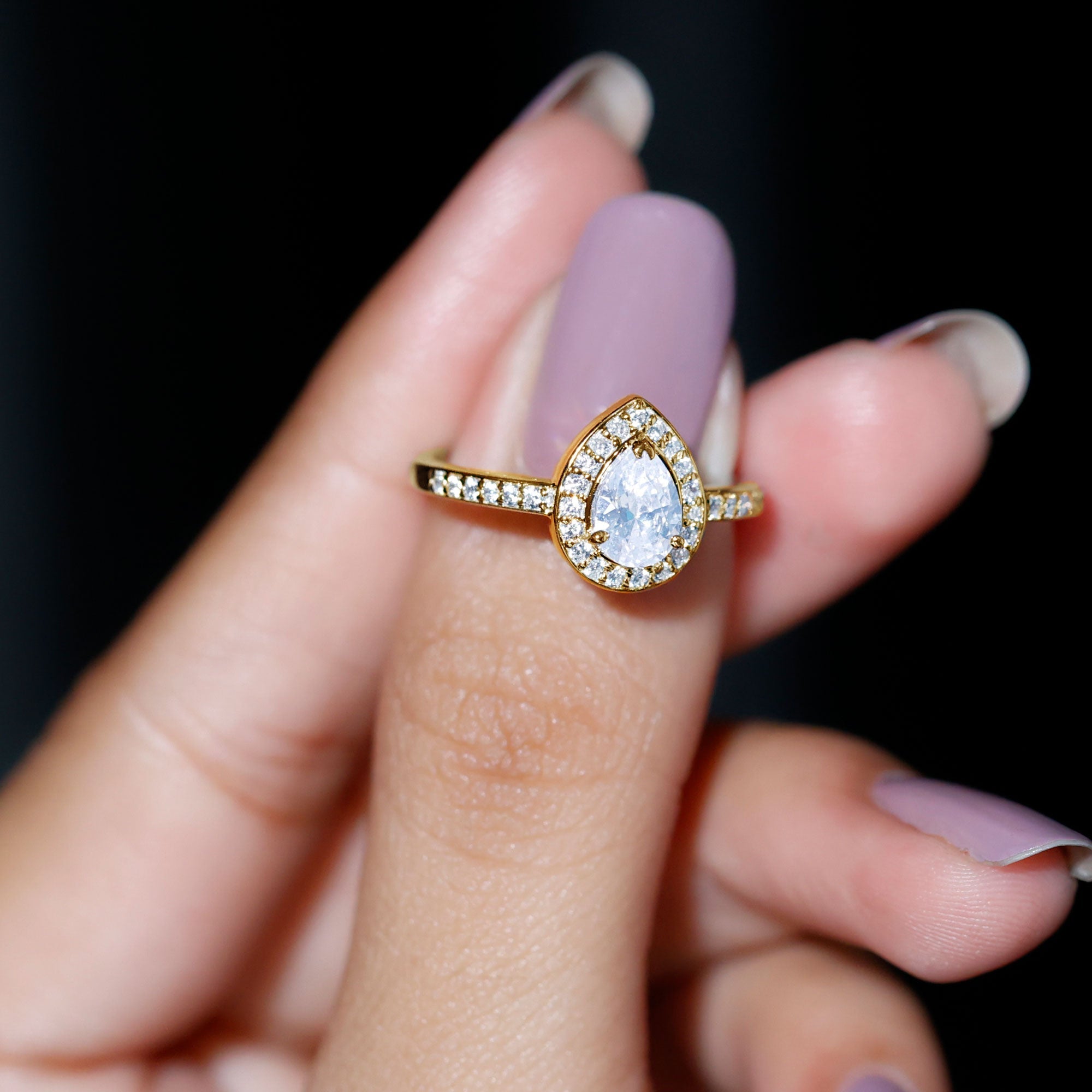 Zircon Teardrop Halo Engagement Ring