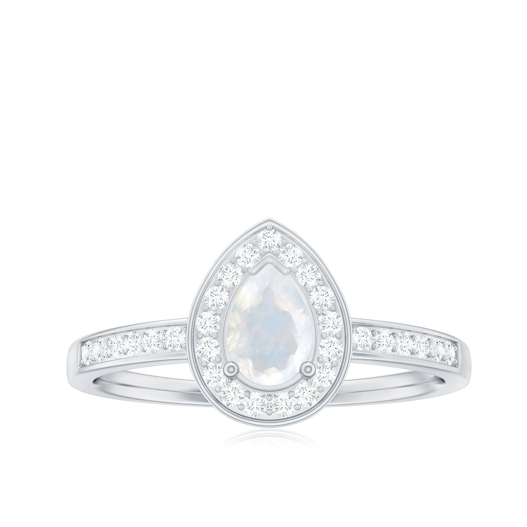 1.25 CT Classic Moonstone and Diamond Halo Engagement Ring