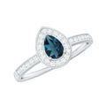 5X7MM Pear Shaped London Blue Topaz Engagement Ring with Real Diamond Halo