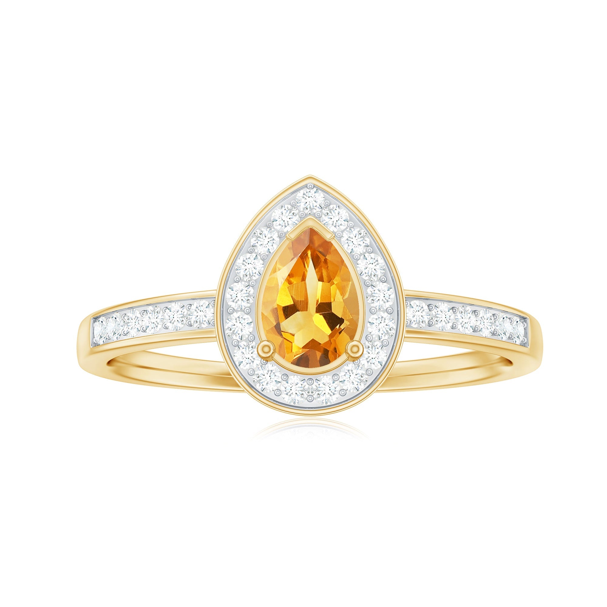 Natural 5X7mm Pear Shape Citrine Engagement Ring with Diamond Halo