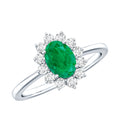 Natural 5X7mm Emerald Oval Engagement Ring with Diamond Halo