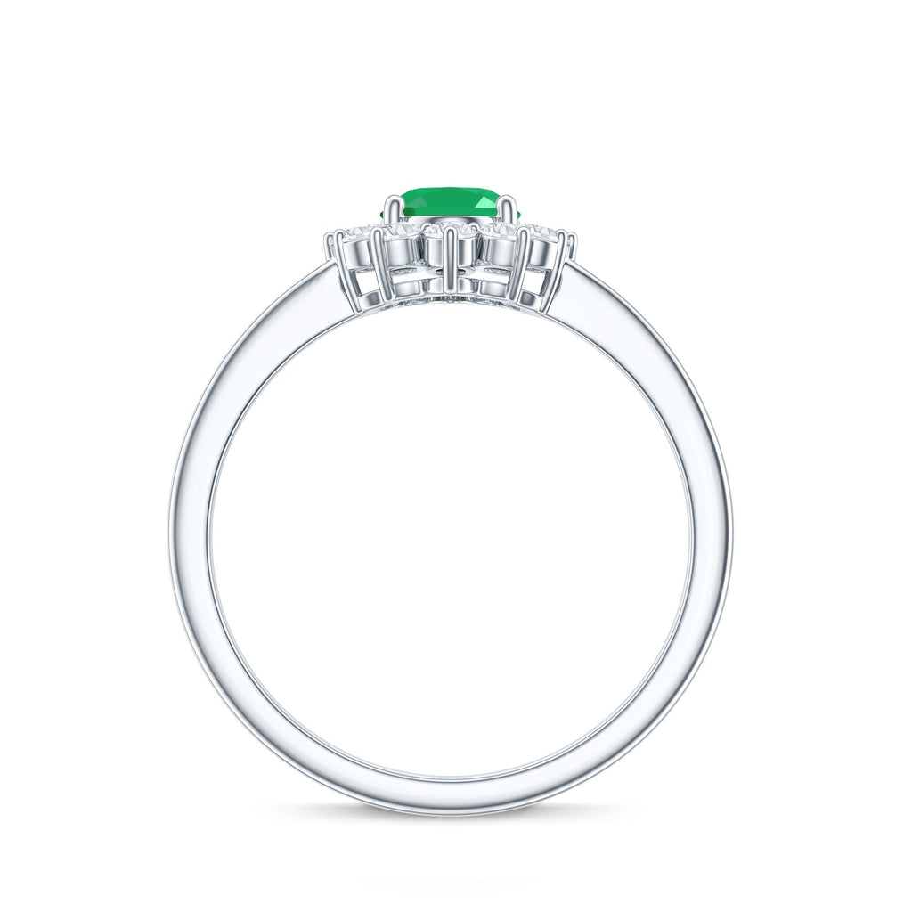 Natural 5X7mm Emerald Oval Engagement Ring with Diamond Halo