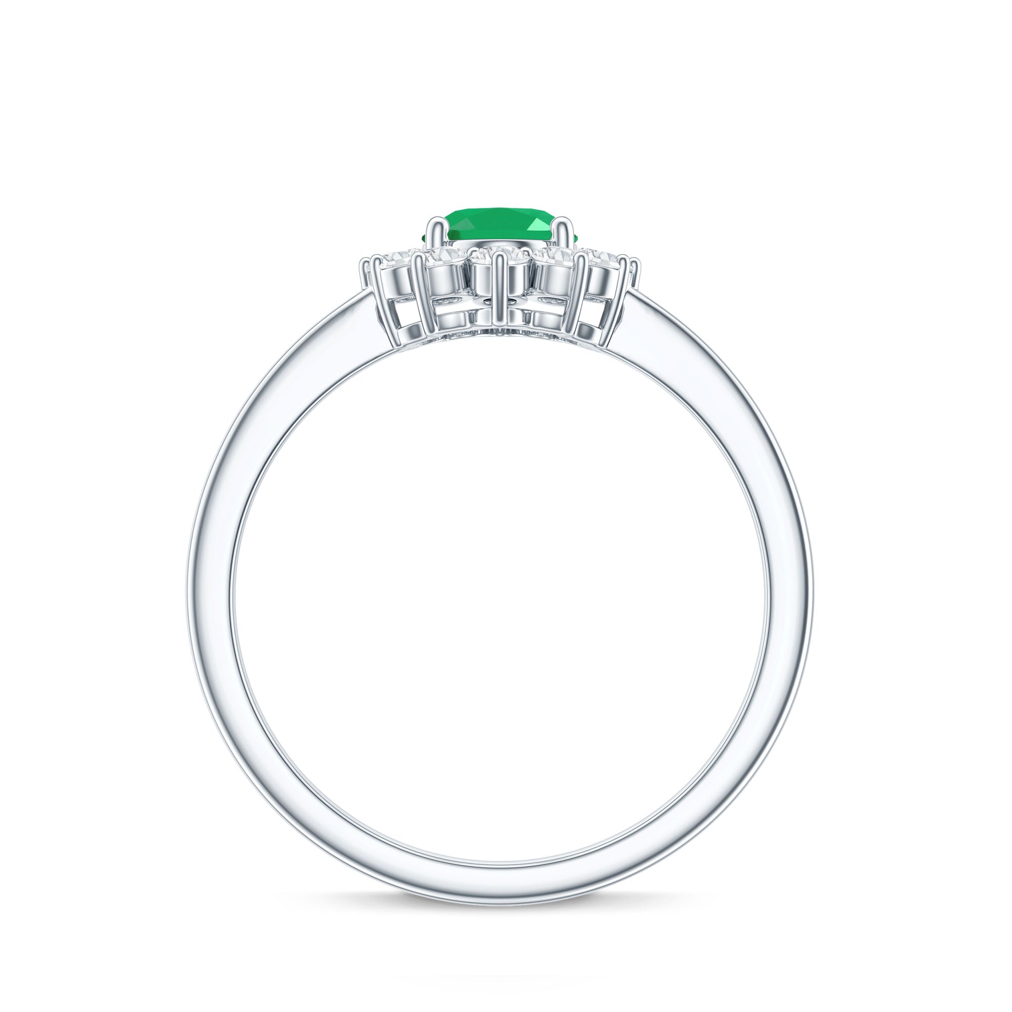 Natural 5X7mm Emerald Oval Engagement Ring with Diamond Halo
