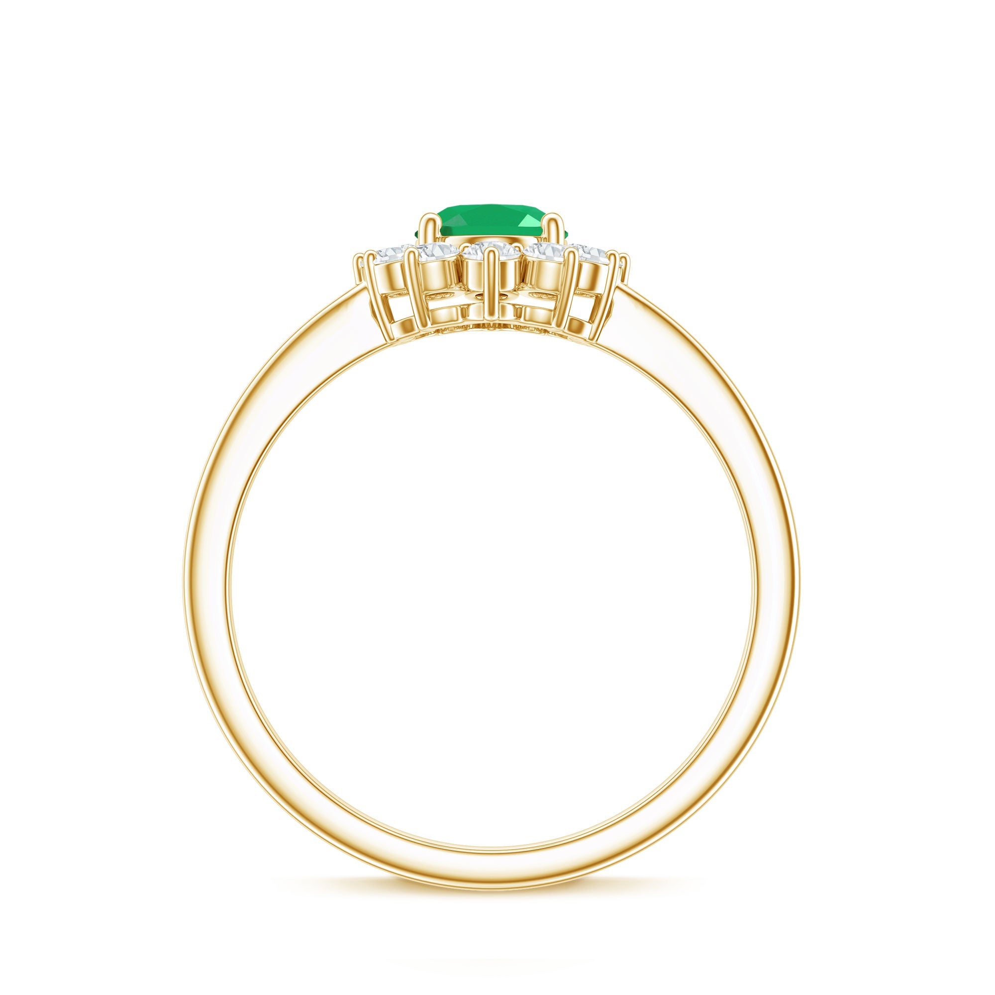 Natural 5X7mm Emerald Oval Engagement Ring with Diamond Halo