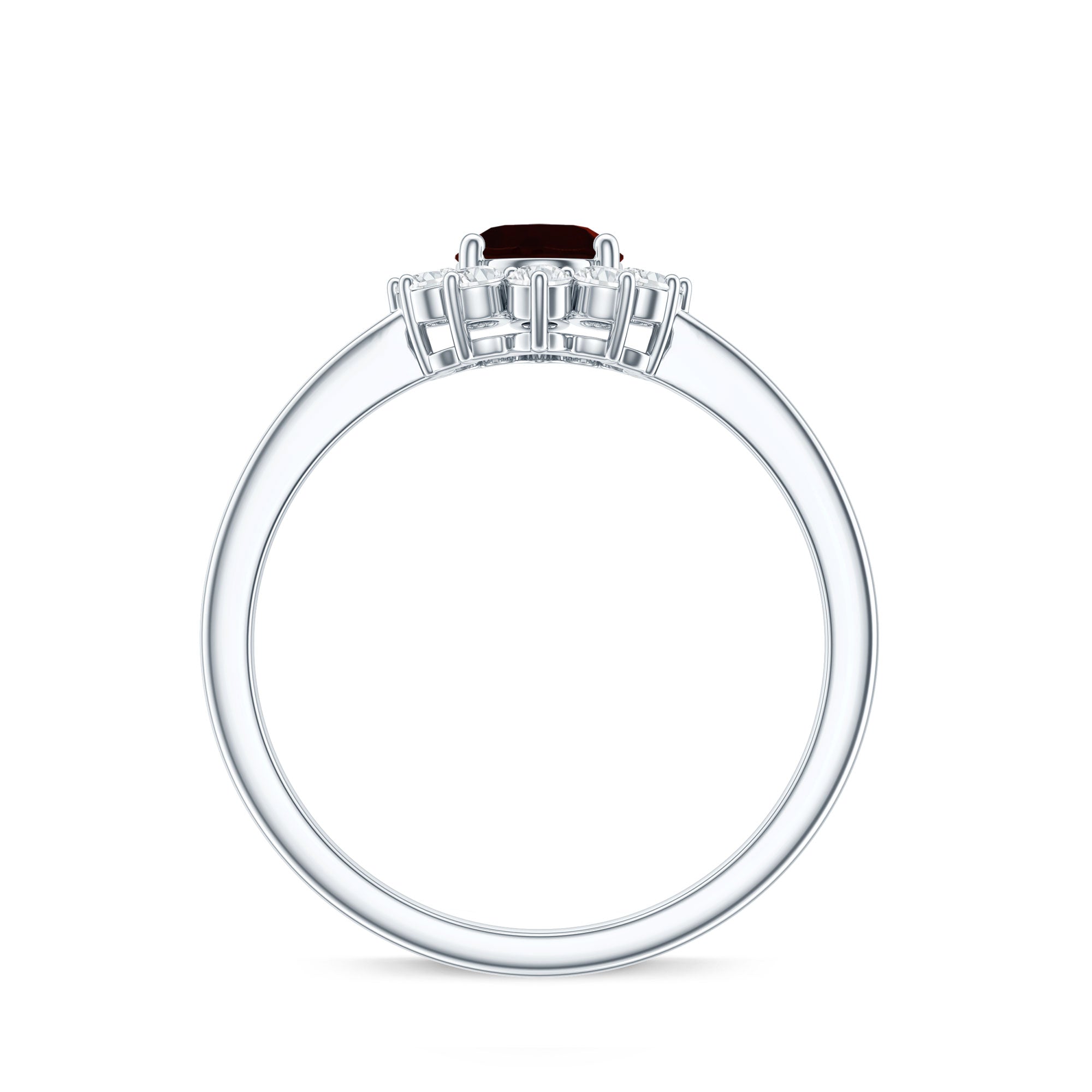 Natural 6X8mm Garnet Oblong Engagement Ring with Diamond Halo