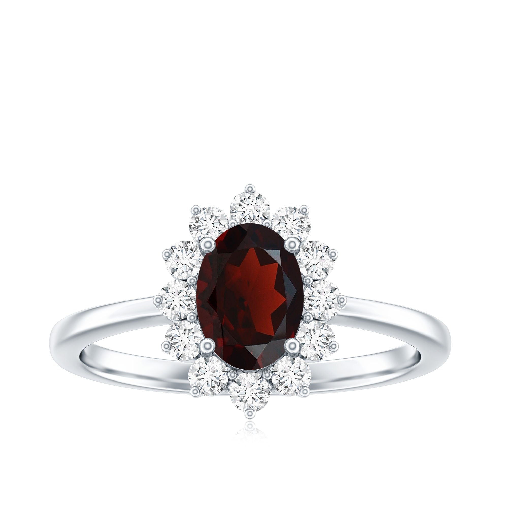 Natural 6X8mm Garnet Oblong Engagement Ring with Diamond Halo