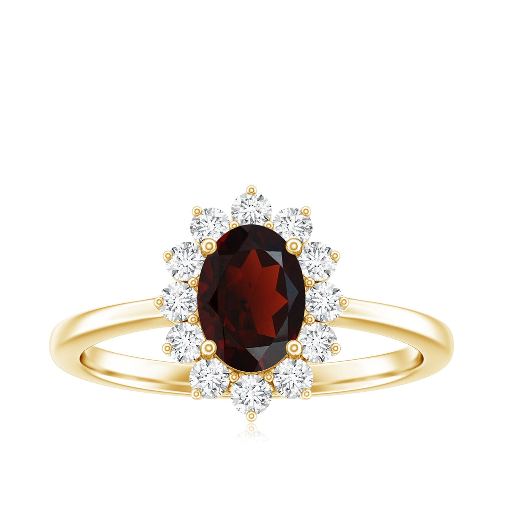 Natural 6X8mm Garnet Oblong Engagement Ring with Diamond Halo