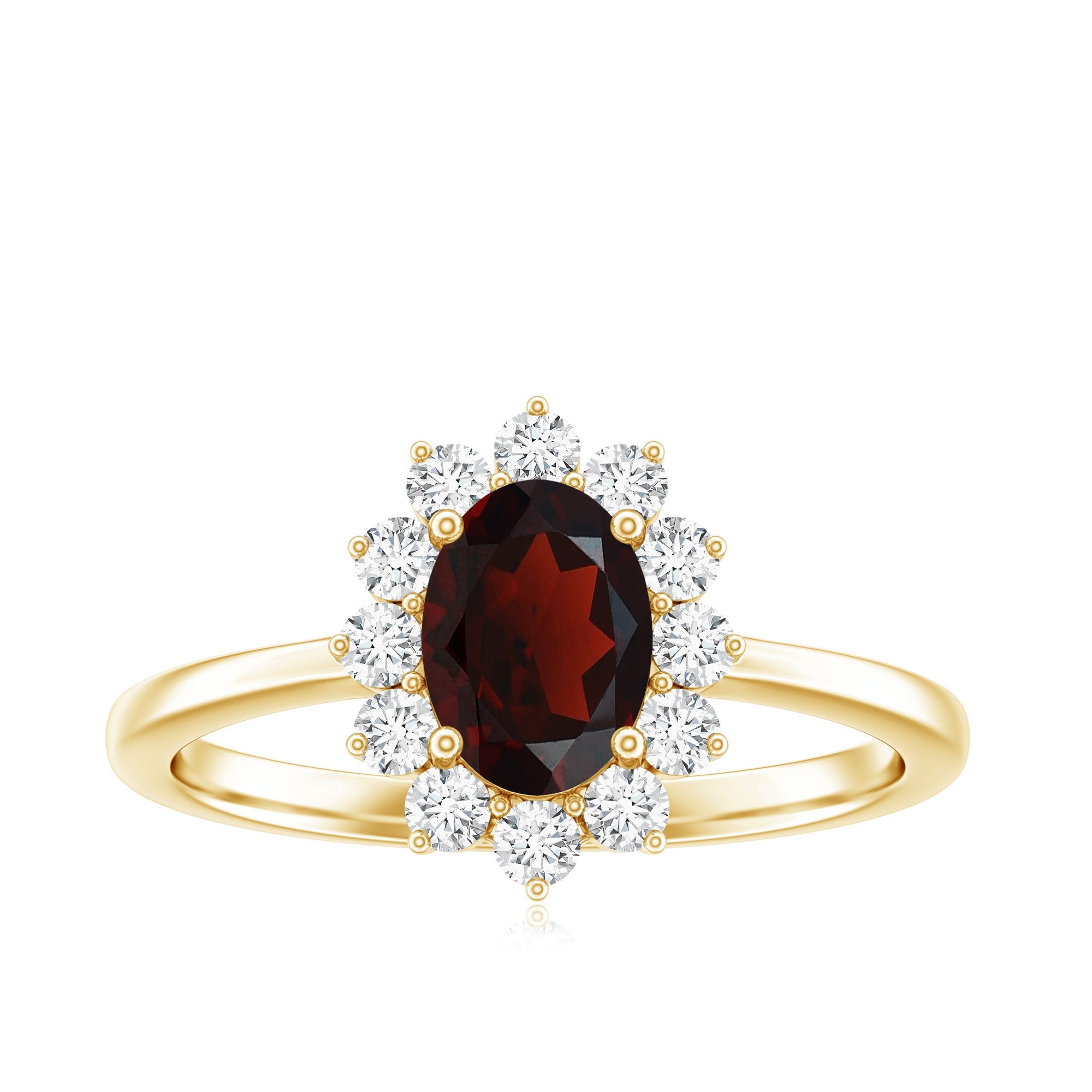Natural 6X8mm Garnet Oblong Engagement Ring with Diamond Halo