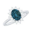 Real 1 Carat London Blue Topaz Princess Diana Inspired Engagement Ring with Diamond