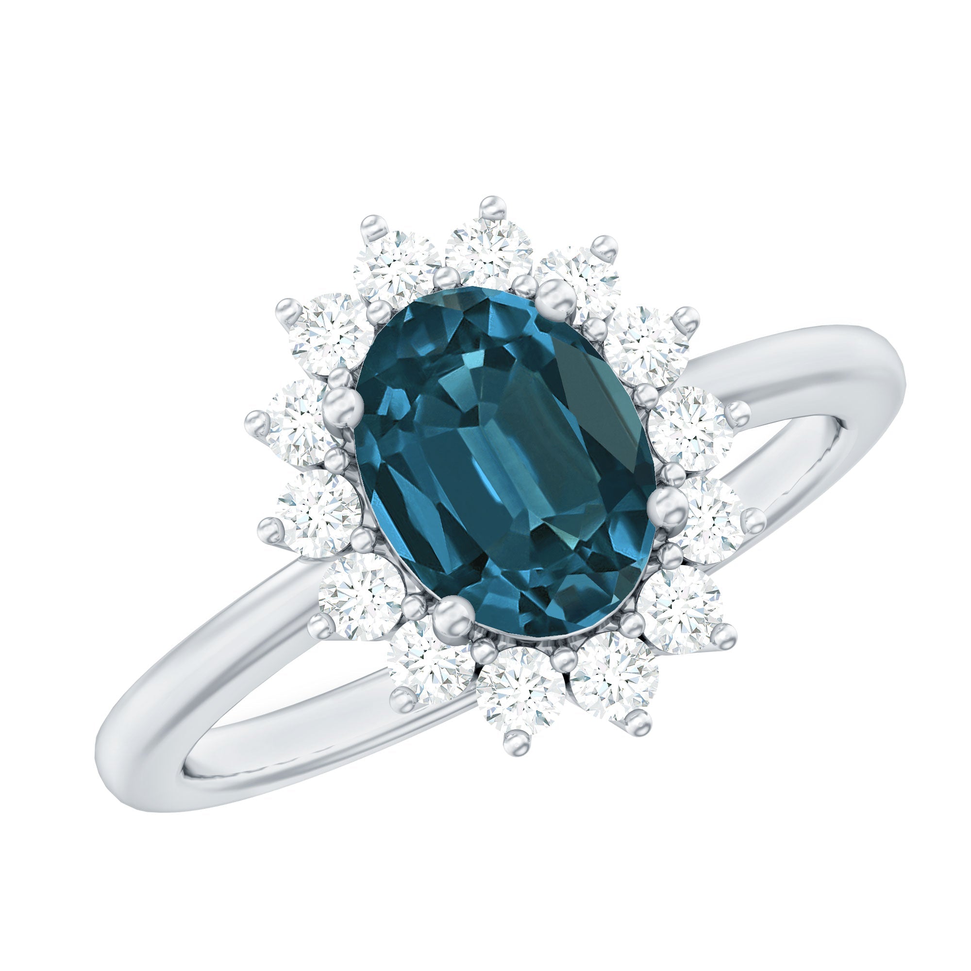 Real 1 Carat London Blue Topaz Princess Diana Inspired Engagement Ring with Diamond