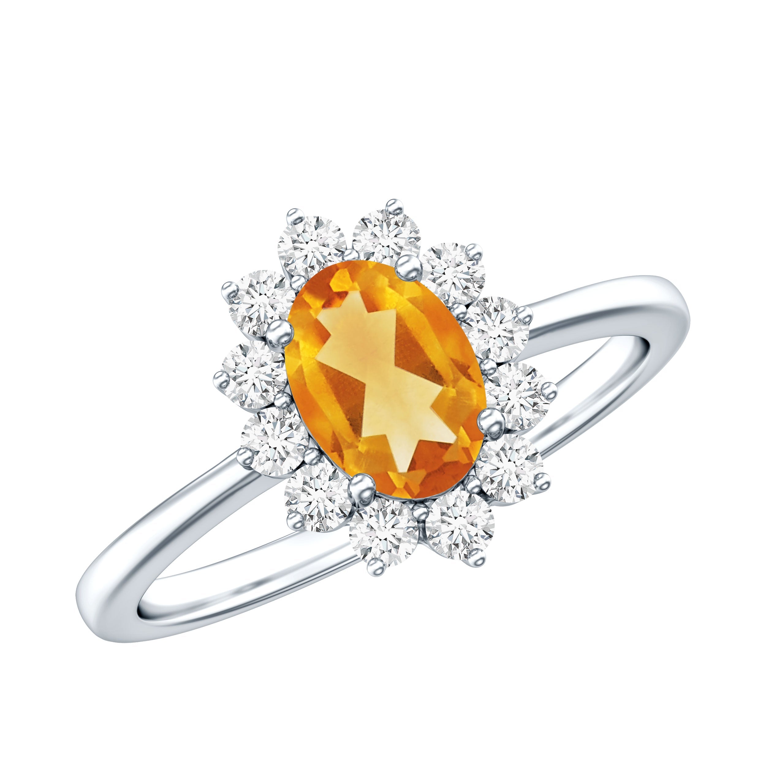 Real 6X8mm Citrine Oval Engagement Ring with Diamond Halo