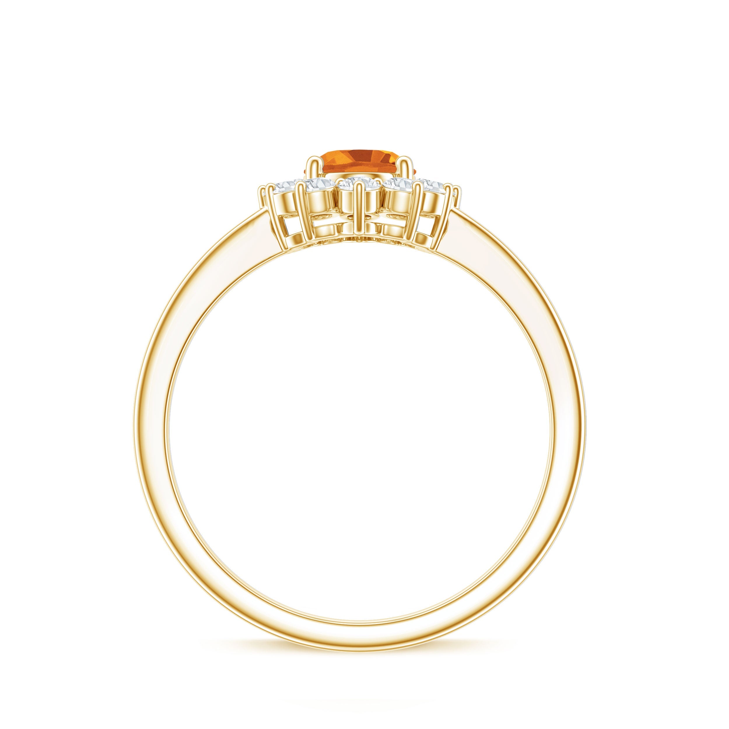 Real 6X8mm Citrine Oval Engagement Ring with Diamond Halo