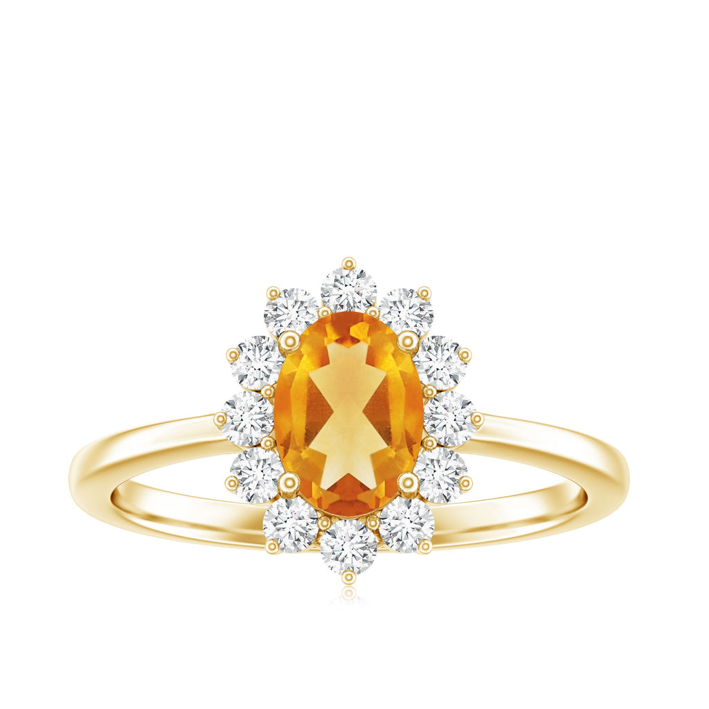 Real 6X8mm Citrine Oval Engagement Ring with Diamond Halo