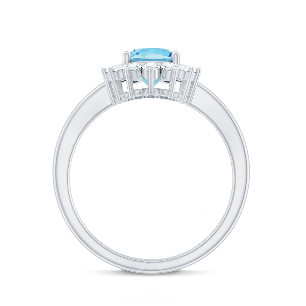 Natural 1 Carat Aquamarine Oval Engagement Ring with Diamond Halo