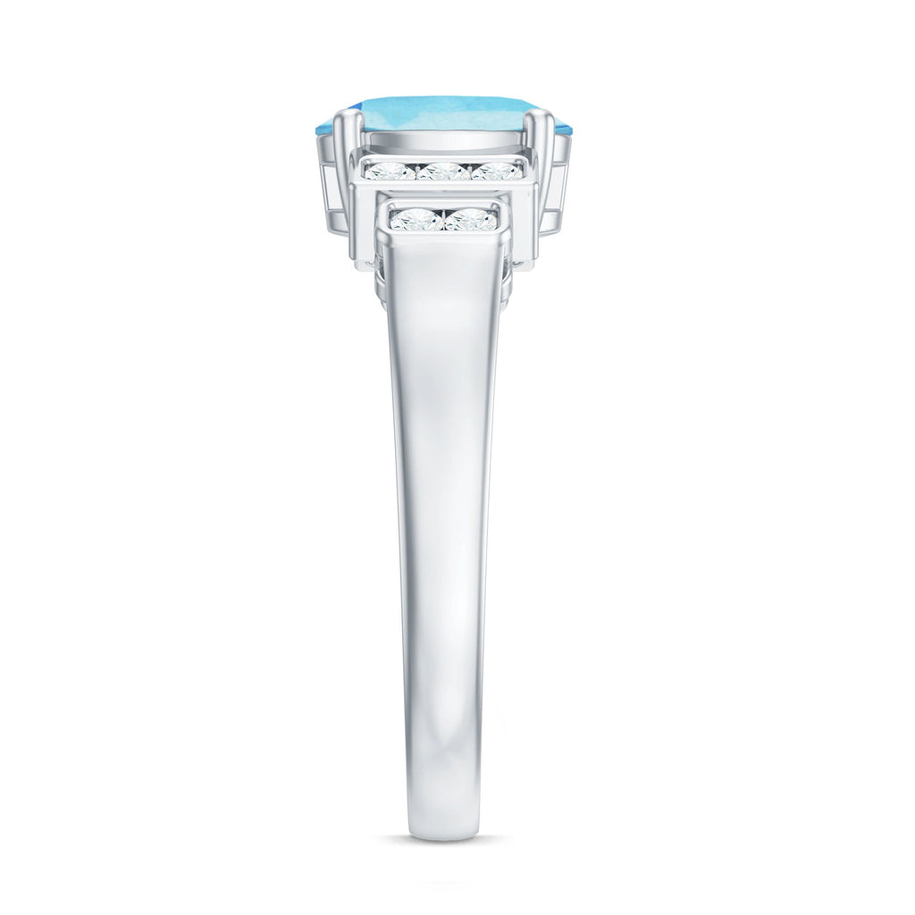Real 6X8mm Aquamarine Statement Engagement Ring with Diamond