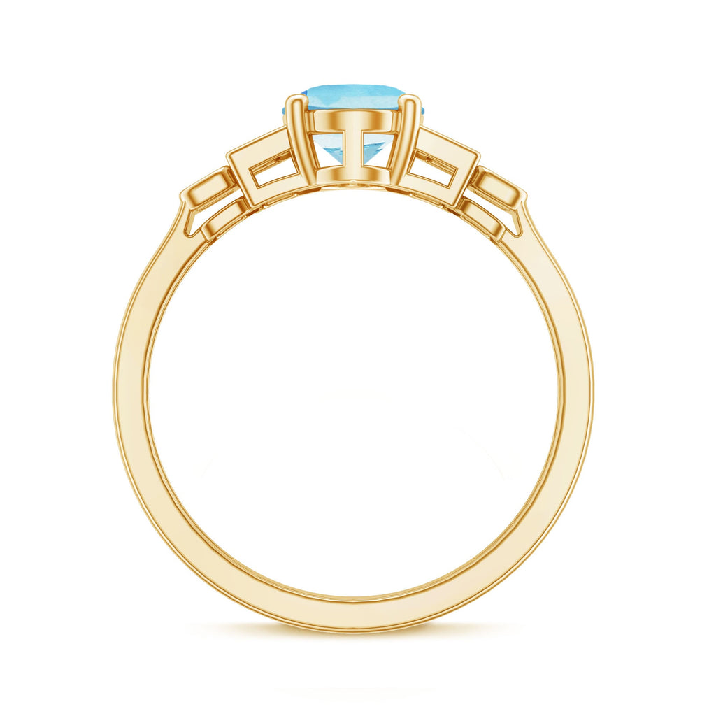 Real 6X8mm Aquamarine Statement Engagement Ring with Diamond