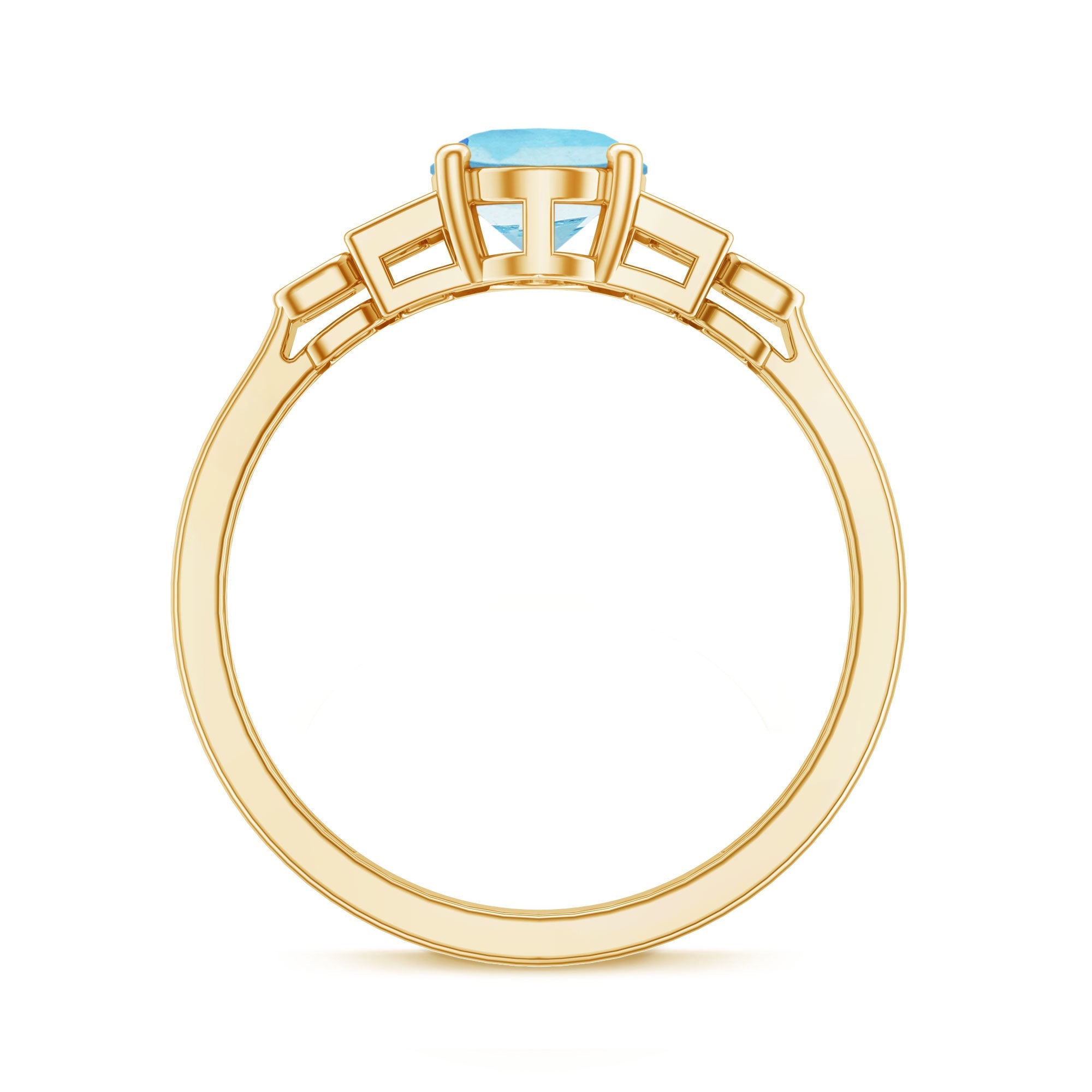 Real 6X8mm Aquamarine Statement Engagement Ring with Diamond