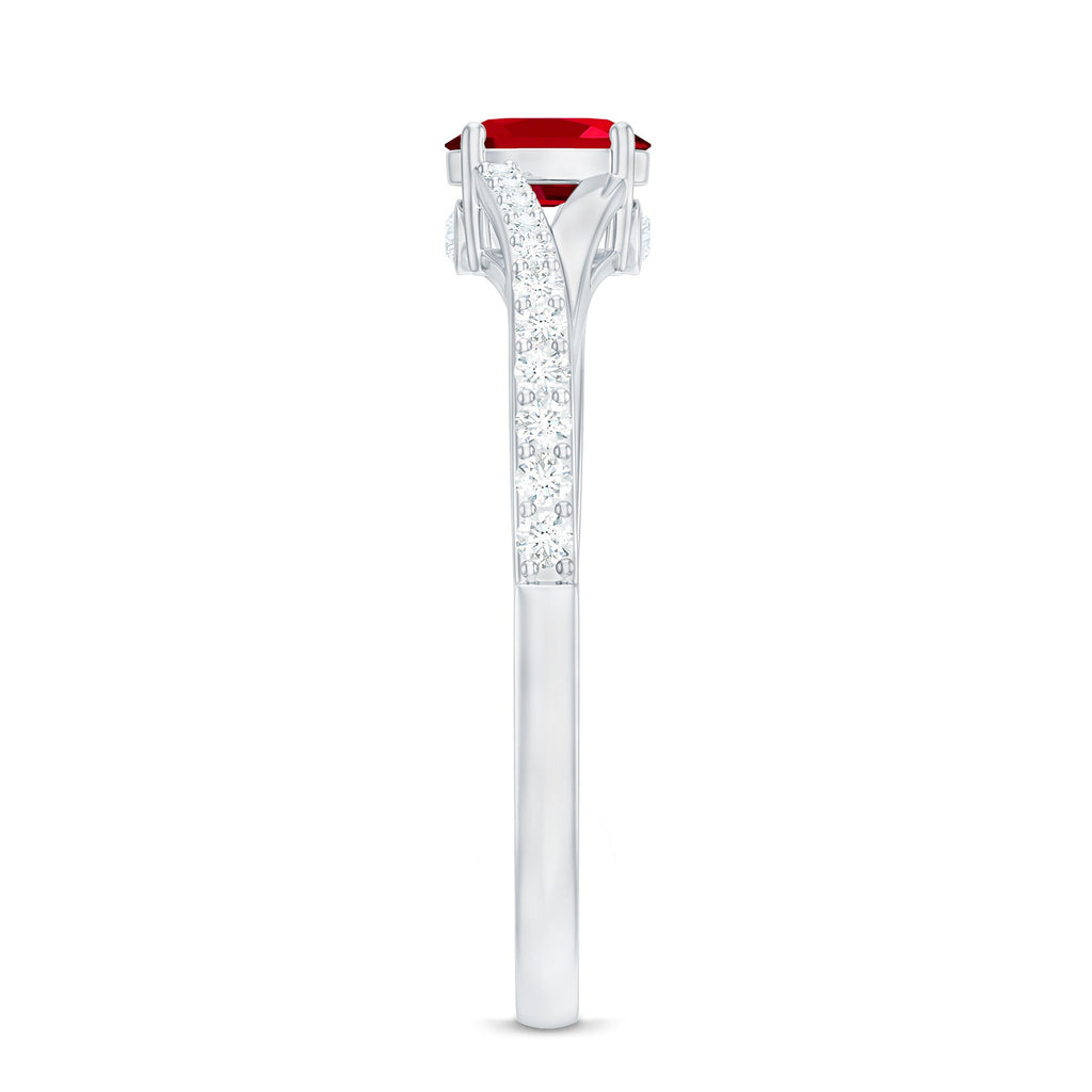 0.42 Carat Lab Grown Ruby and Diamond Solitaire Ring with Split Shank