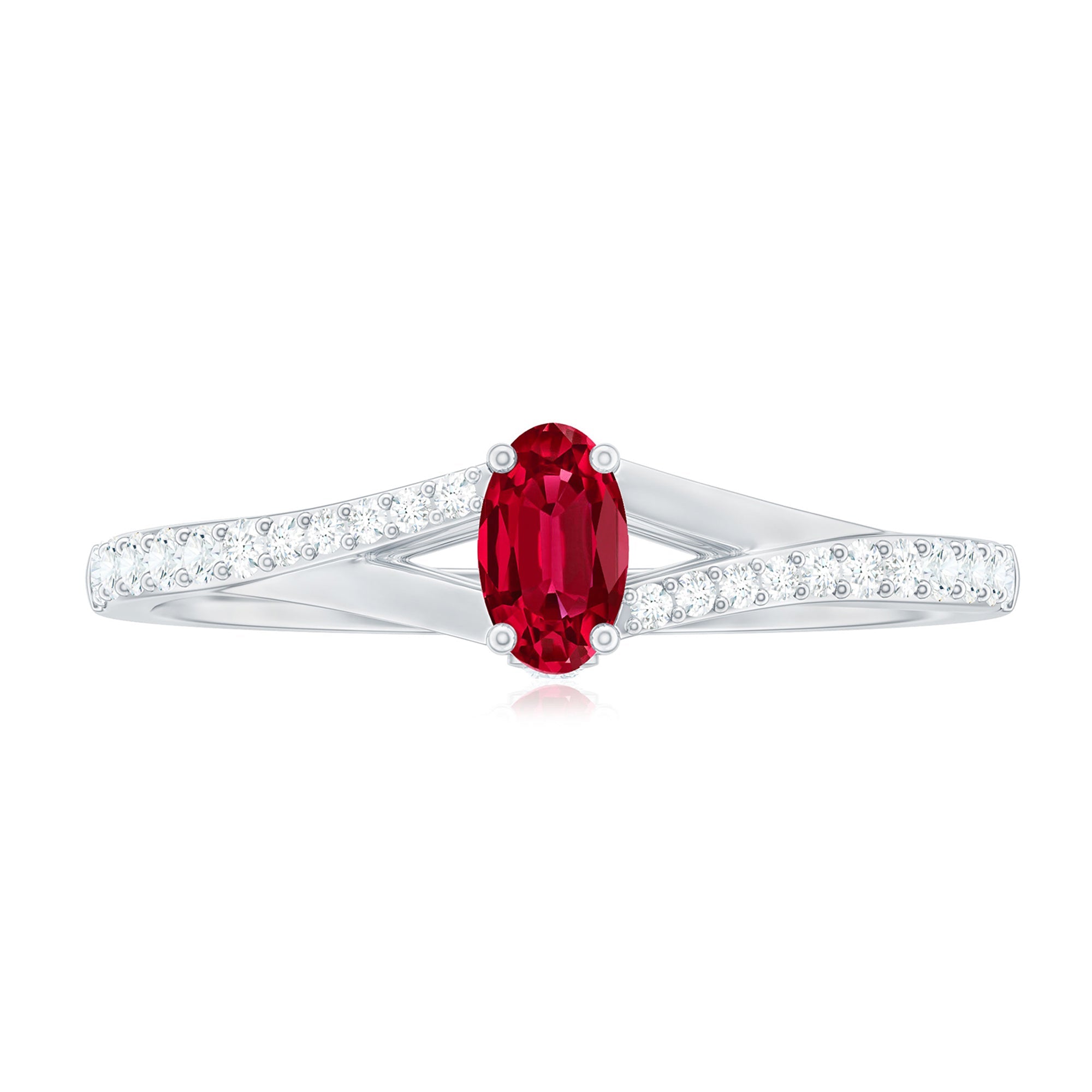0.42 Carat Lab Grown Ruby and Diamond Solitaire Ring with Split Shank