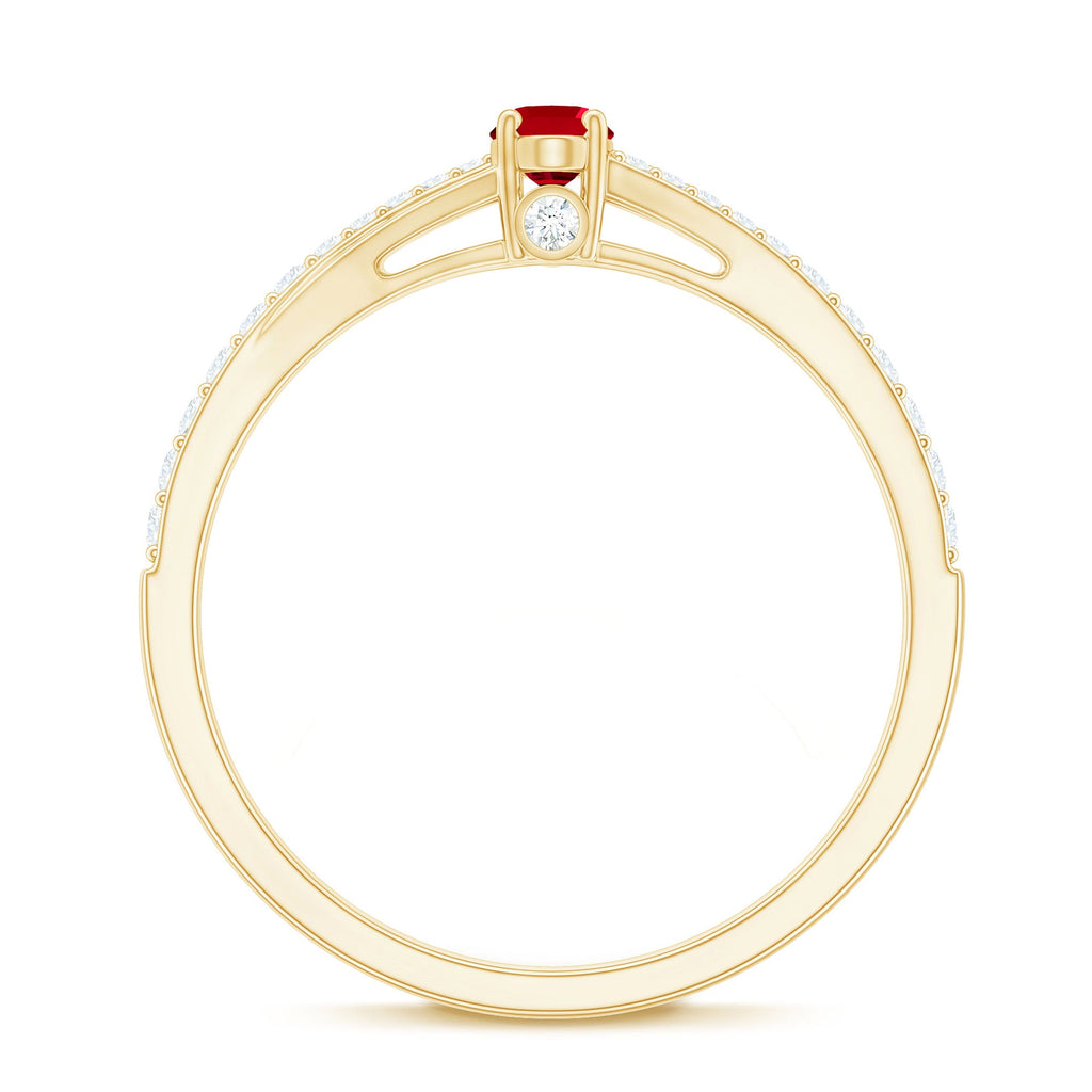 0.42 Carat Lab Grown Ruby and Diamond Solitaire Ring with Split Shank