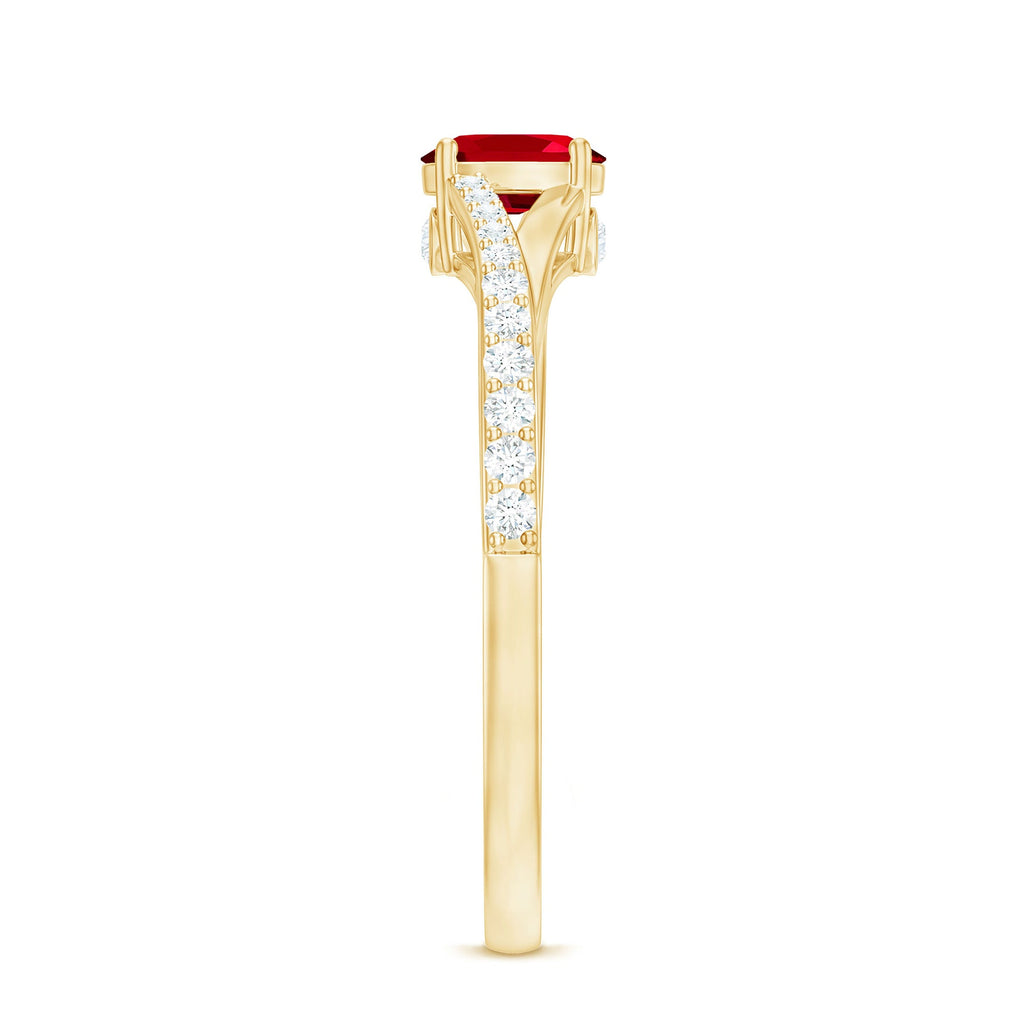 0.42 Carat Lab Grown Ruby and Diamond Solitaire Ring with Split Shank