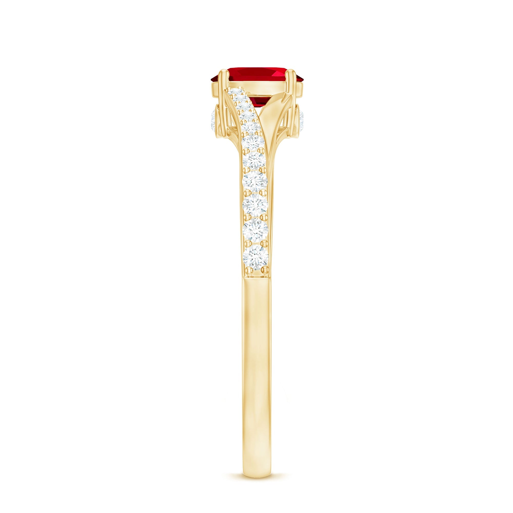 0.42 Carat Lab Grown Ruby and Diamond Solitaire Ring with Split Shank